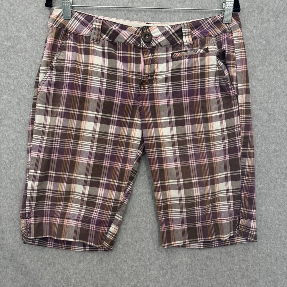 Aeropostale Y2K Low Rise Plaid Bermuda Shorts Sz 7/8 Purple Brown Preppy Grunge